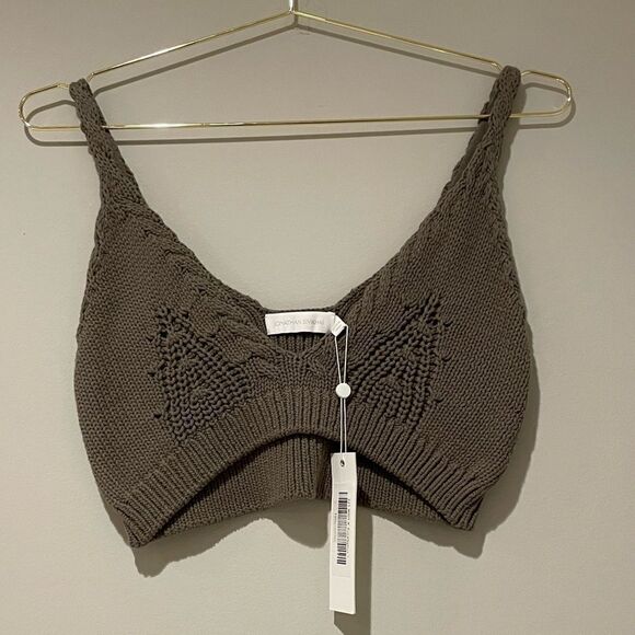 NWT JONATHAN SIMKHAI Cora Directional Rib Bralette Olive Sz. L - Picture 2 of 12